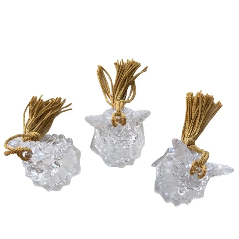 SET 3 VINTAGE GORHAM LEAD CRYSTAL ANGEL ORNAMENTS WITH GOLD TASSELS
